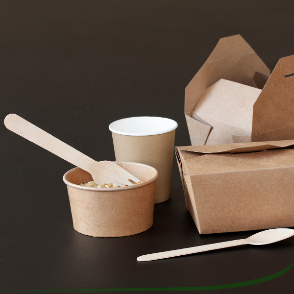 ice cream cup with spoon, drinking cup, and other packaging boxes
