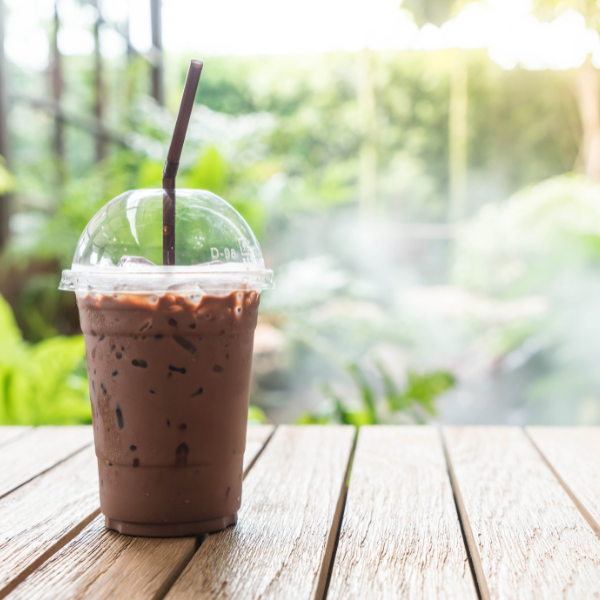 a cold coffee cup on  a table