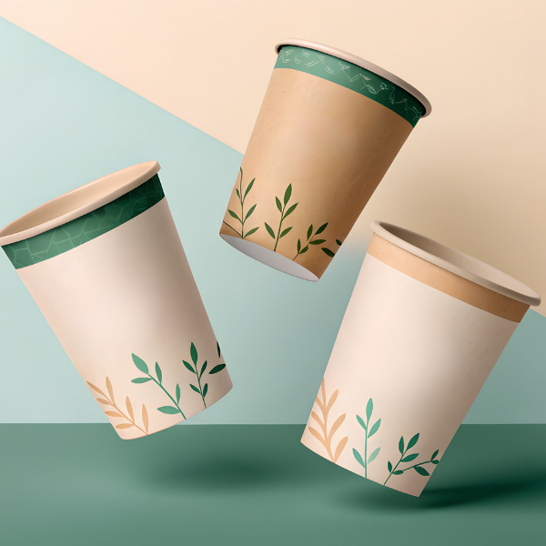 coffee cups with leaf design