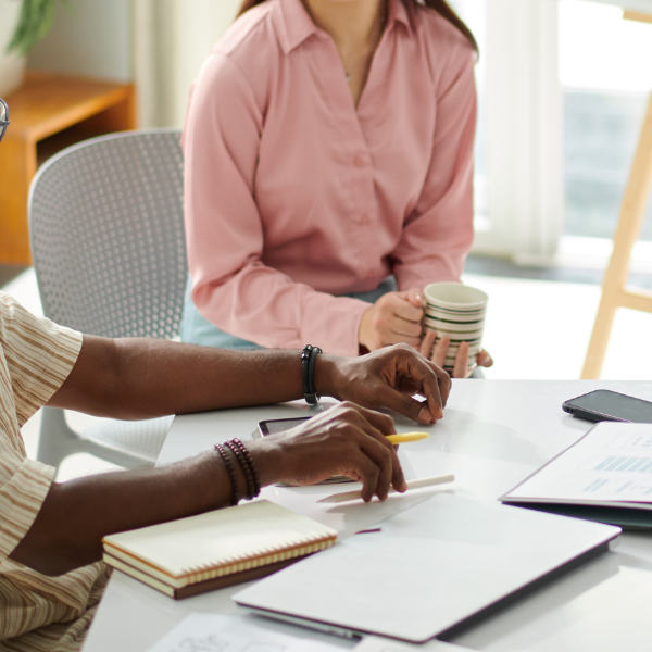 a discussion and a study table with papers