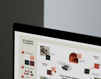 a design board on a laptop titled key trends and insights and pictures of homeware products
