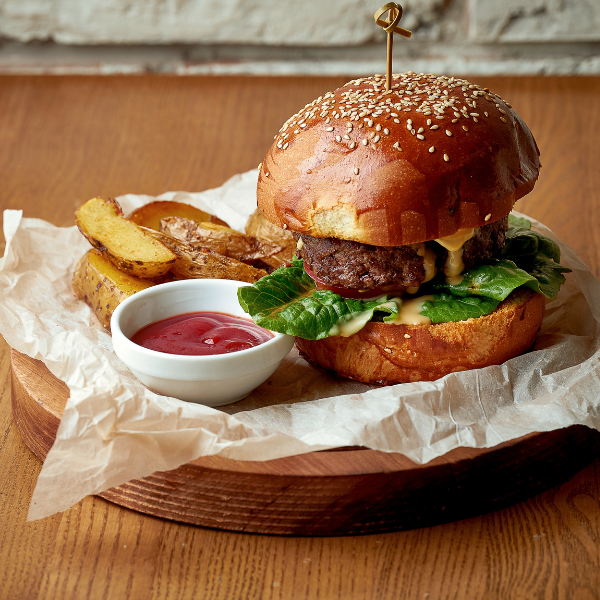 burger and fries on a tray