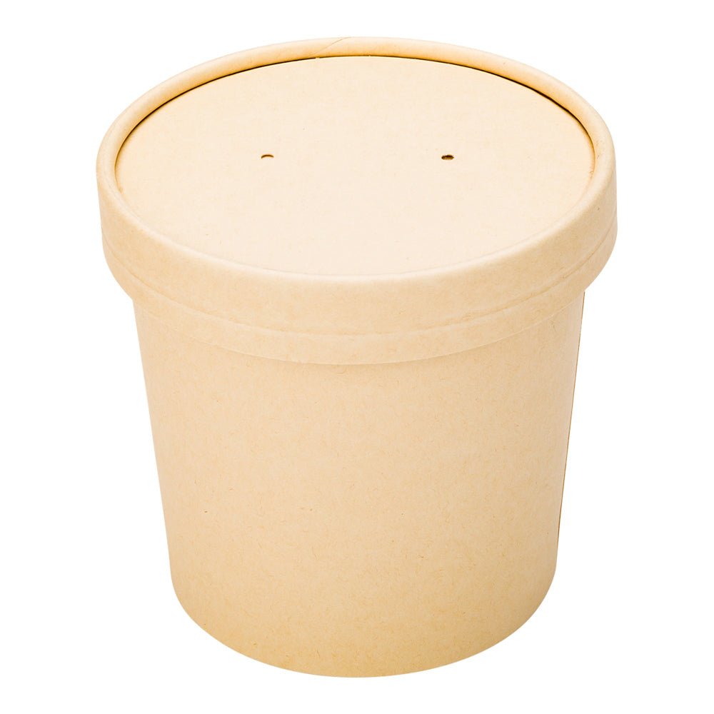 Round Bamboo Paper Soup Container Lid - Fits 8 and 12 oz - 200 count box