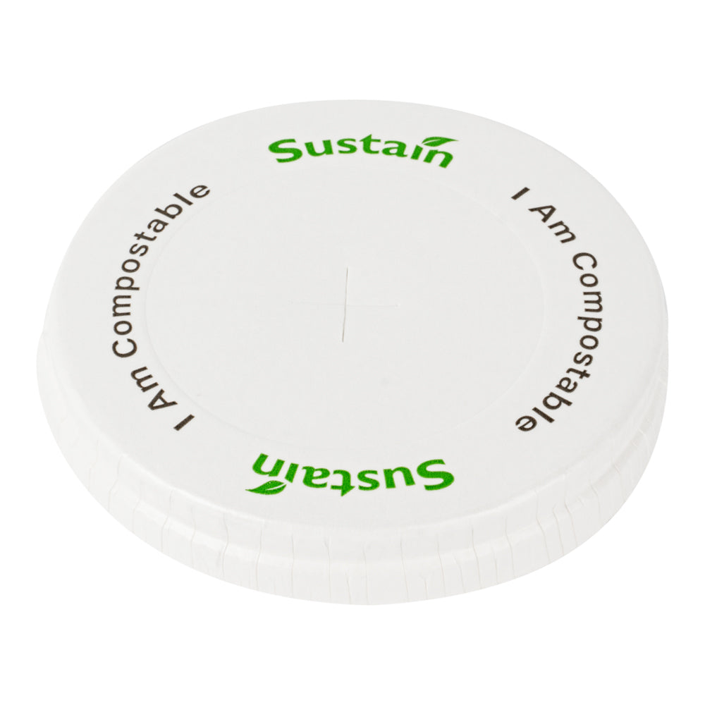 White Paper Cold Cup Flat Lid - Fits 9, 12, 16, 20 and 22 oz, PLA Lining, Compostable - 1000 count box