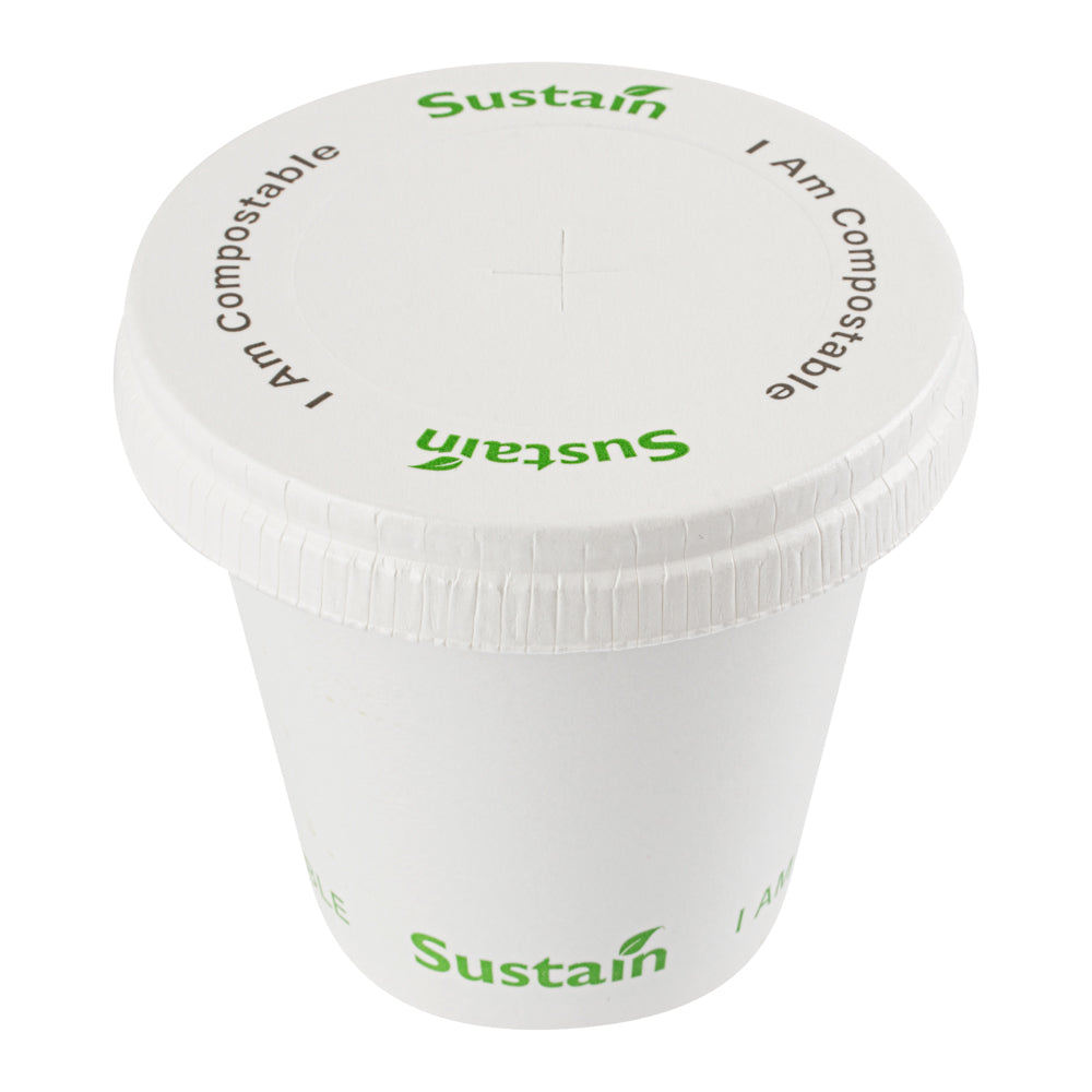 White Paper Cold Cup Flat Lid - Fits 9, 12, 16, 20 and 22 oz, PLA Lining, Compostable - 1000 count box