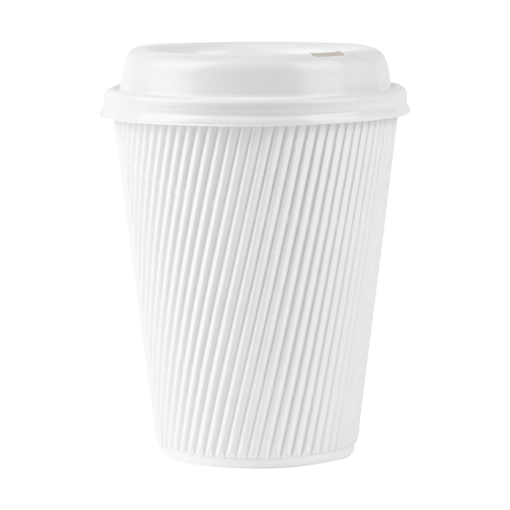 Glossy White Plastic Coffee Cup Lid - Fits 8, 12, 16 and 20 oz - 500 count box