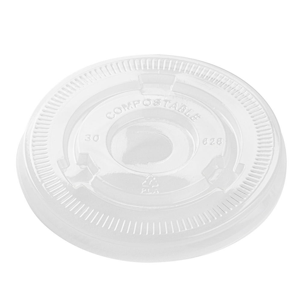Clear PLA Plastic Cold Cup Flat Lid - Fits 9, 12, 16, 20 and 22 oz, Compostable - 1000 count box