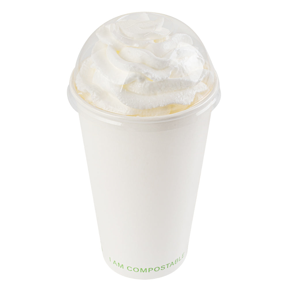 Clear PLA Plastic Cold Cup Dome Lid - Fits 9, 12, 16, 20 and 22 oz, Compostable - 1000 count box