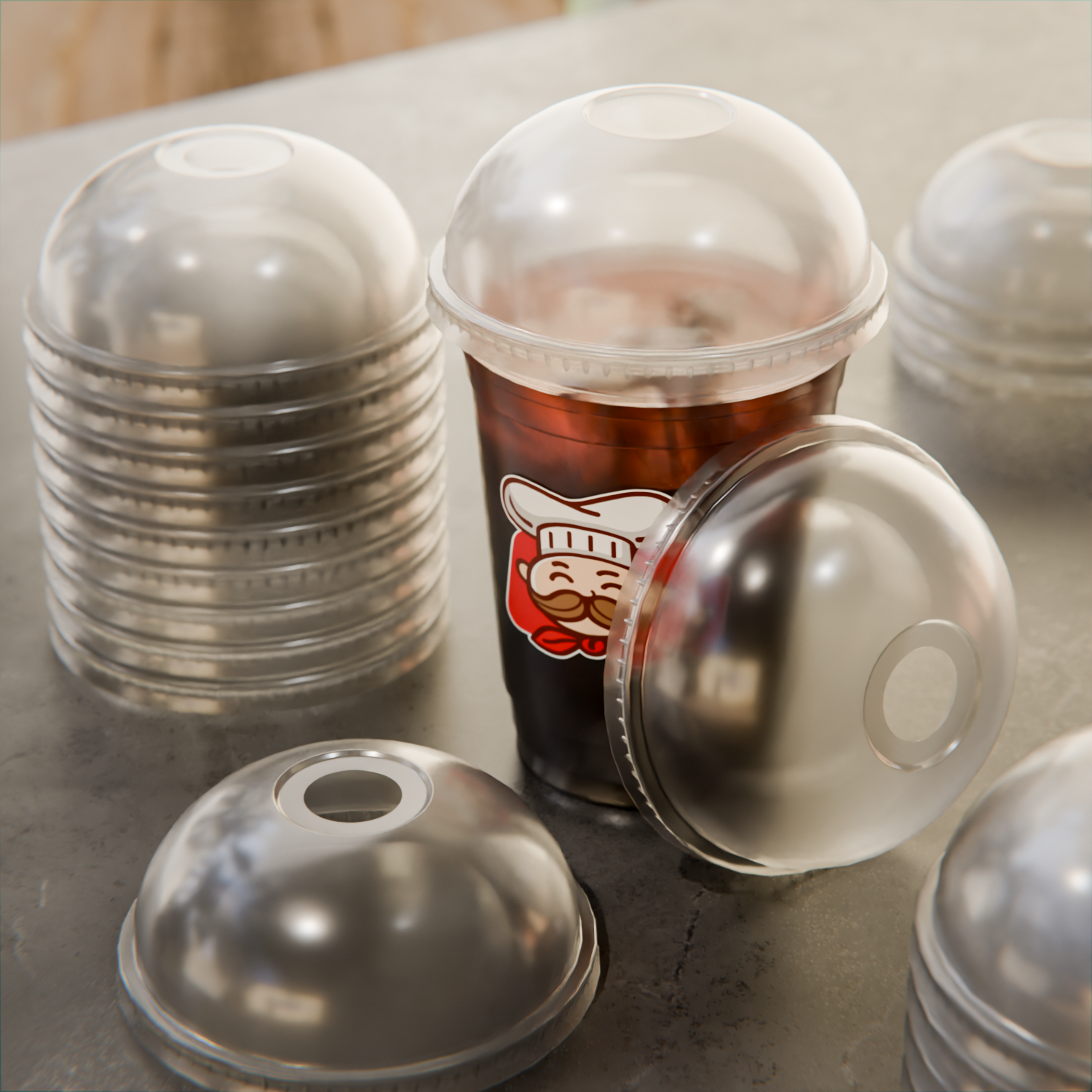 Round Clear PLA Plastic Dome Lid - Fits 9, 12, 16 and 20 oz Drinking Cup - 1000 count box