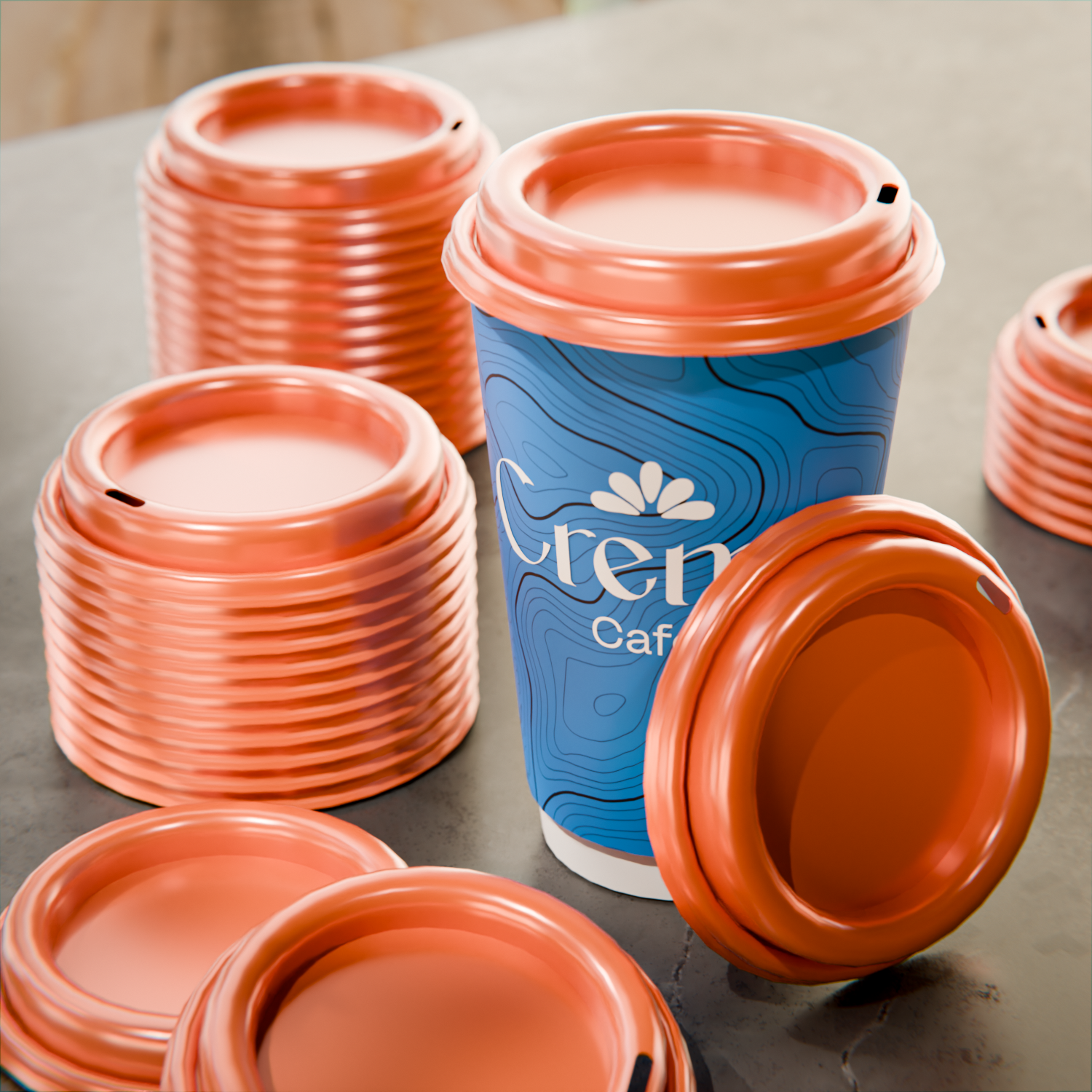 Glossy Tangerine Orange Plastic Coffee Cup Lid - Fits 8, 12, 16 and 20 oz - 500 count box