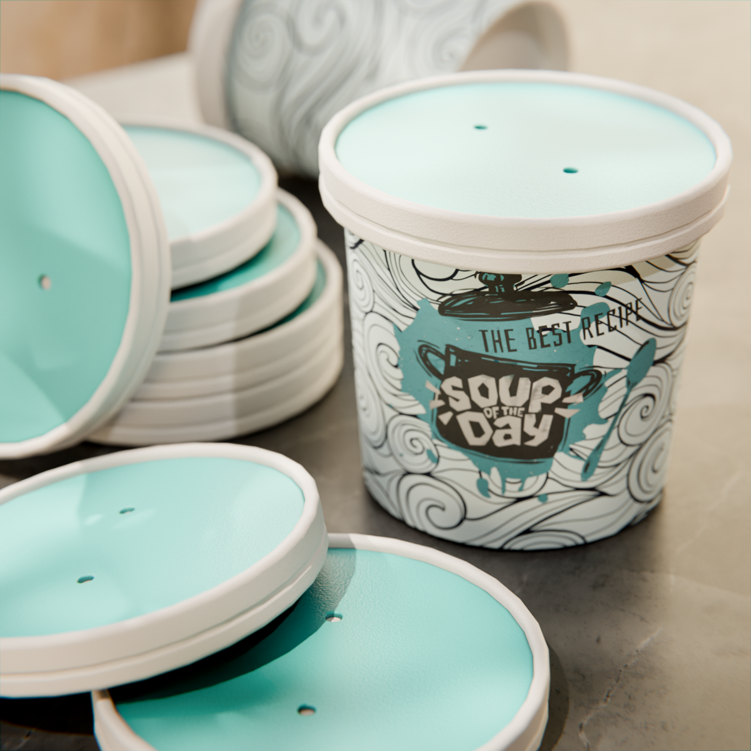 Round Turquoise Paper Soup Container Lid - Fits 12 oz - 200 count box