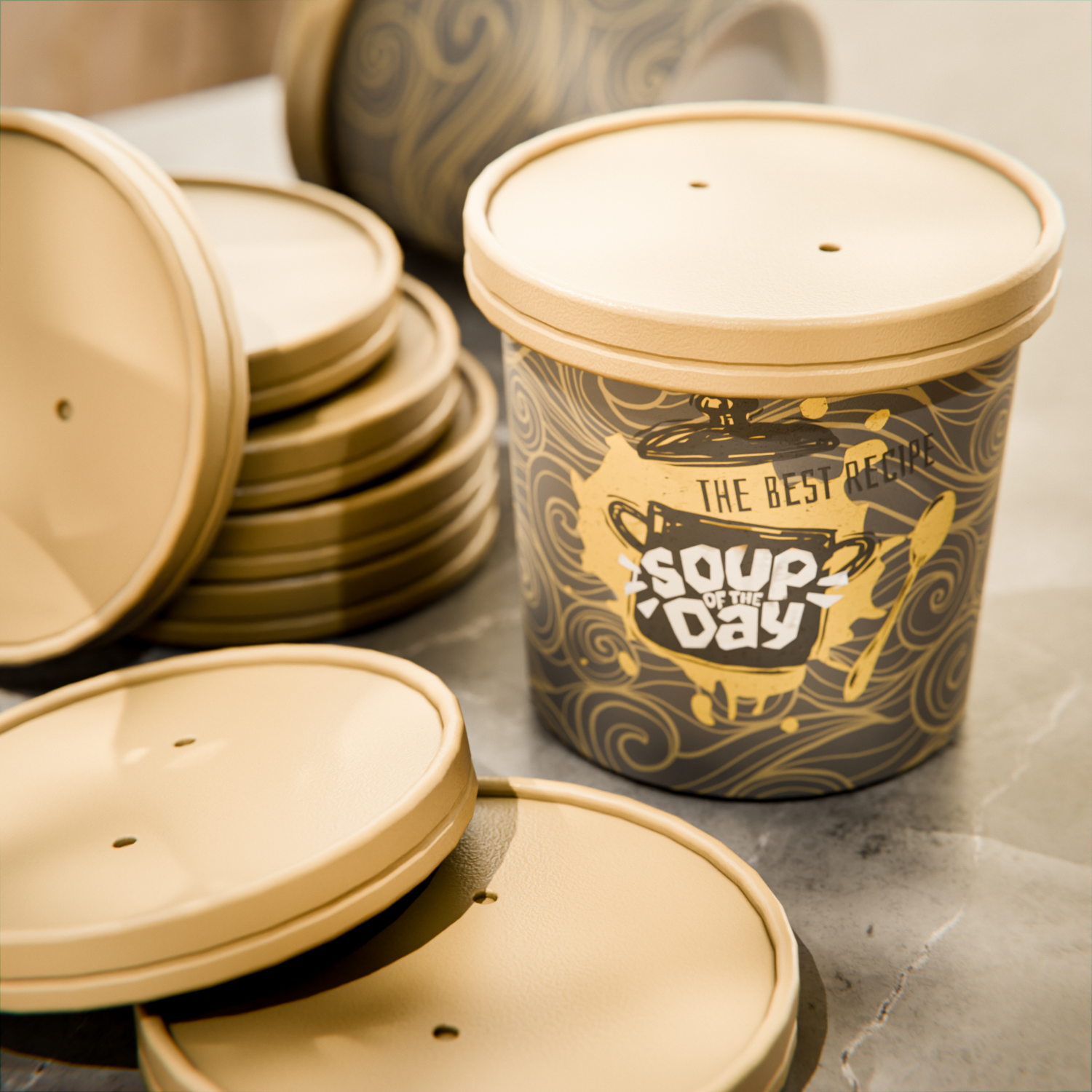 Round Bamboo Paper Soup Container Lid - Fits 16 oz - 200 count box