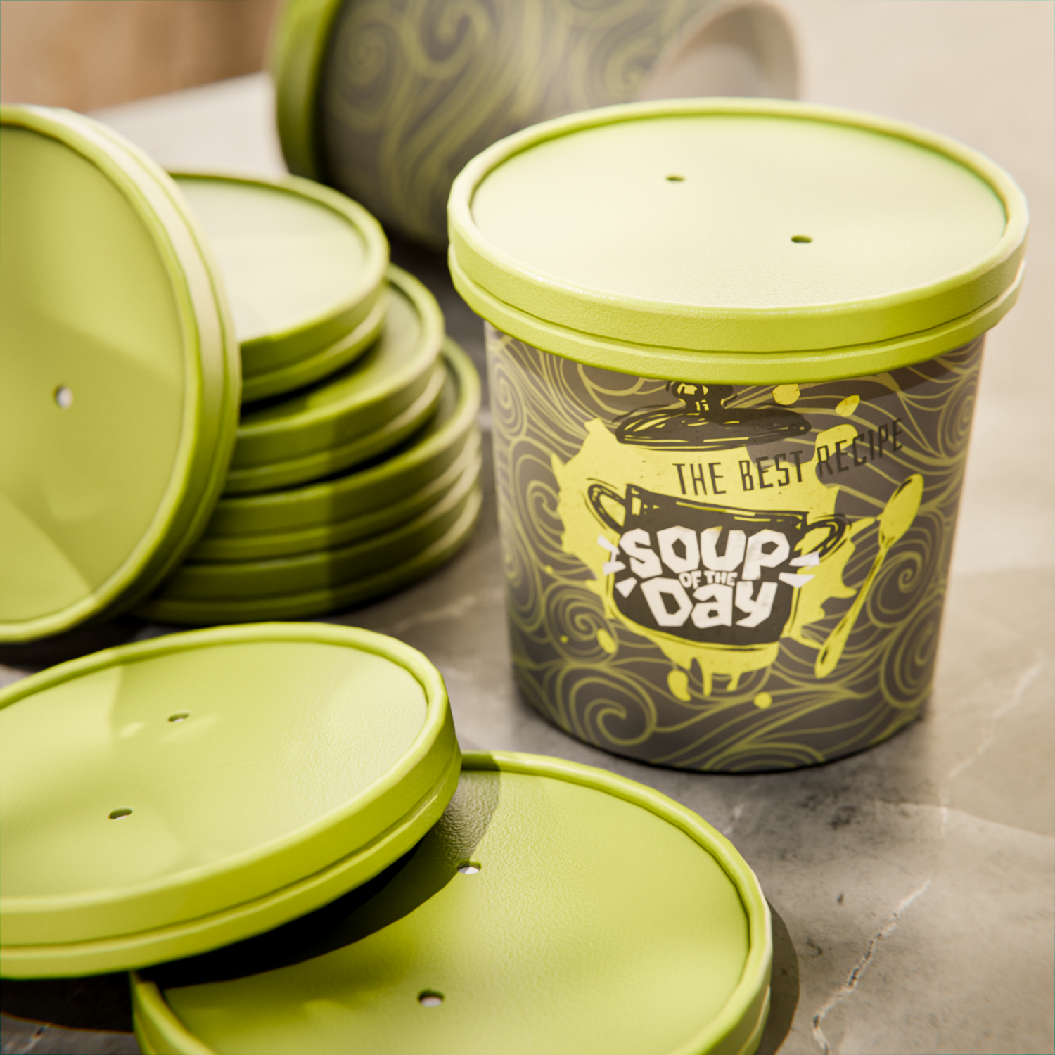 Round Eco Green Paper Soup Container Lid - Fits 12 oz - 200 count box