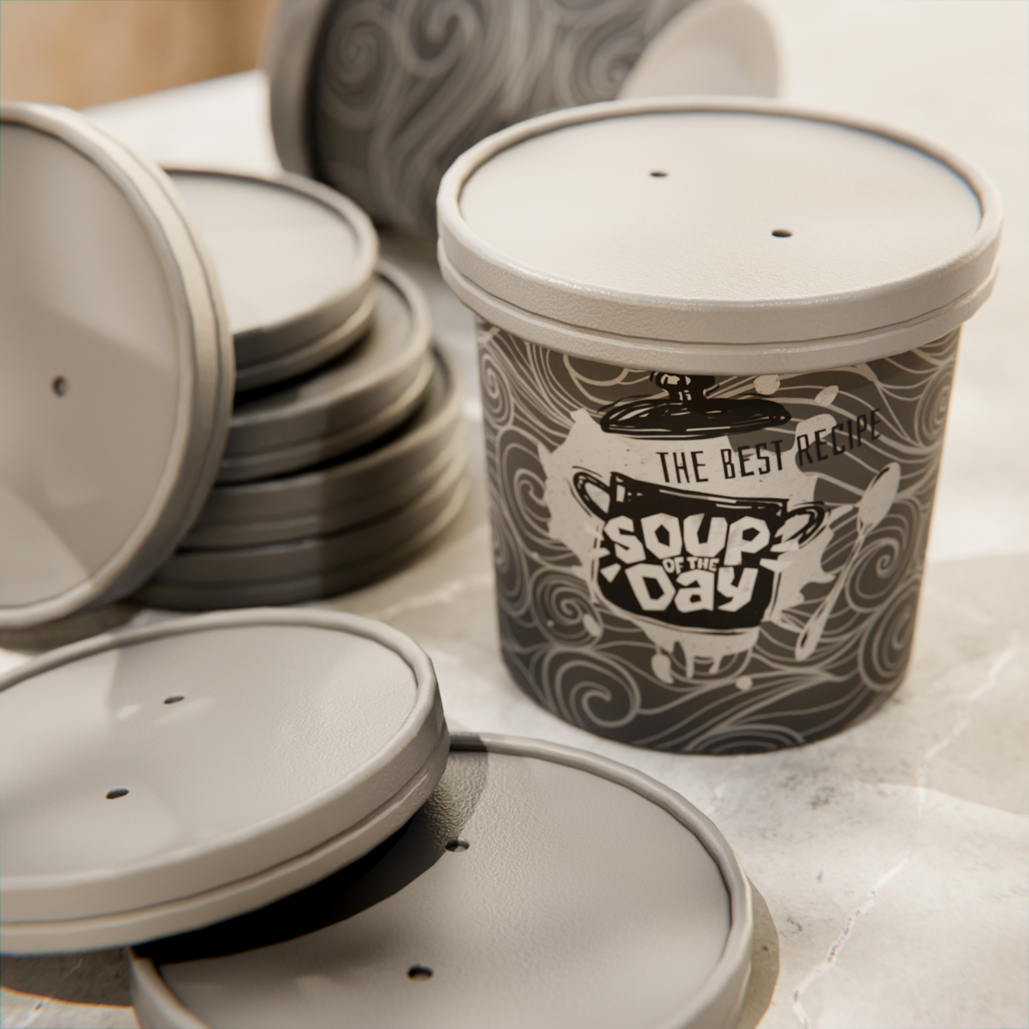 Round Gray Paper Soup Container Lid - Fits 12 oz - 200 count box