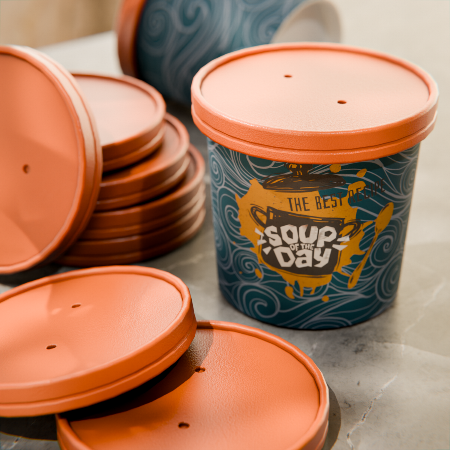Round Tangerine Orange Paper Soup Container Lid - Fits 12 oz - 200 count box