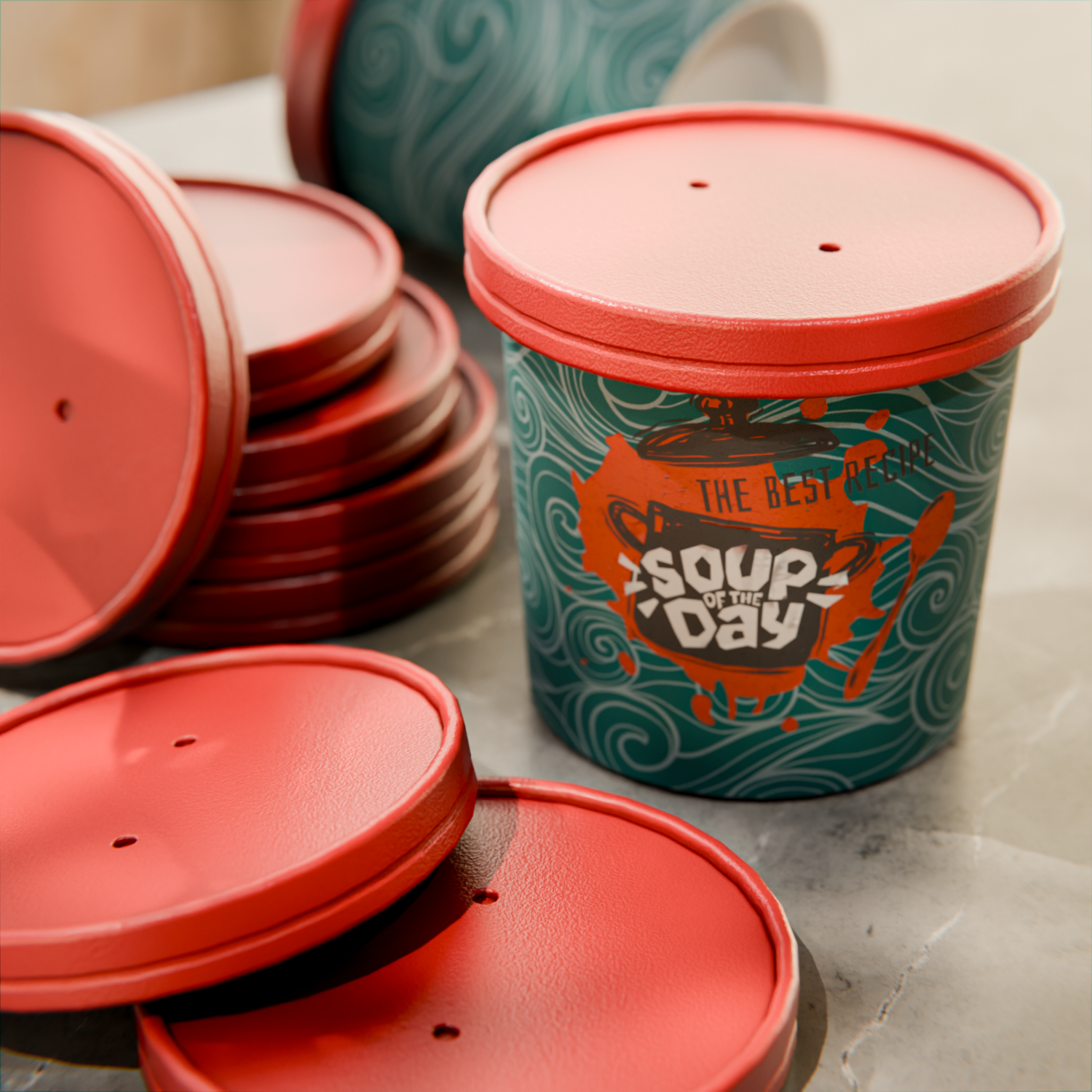 Round Red Paper Soup Container Lid - Fits 12 oz - 200 count box