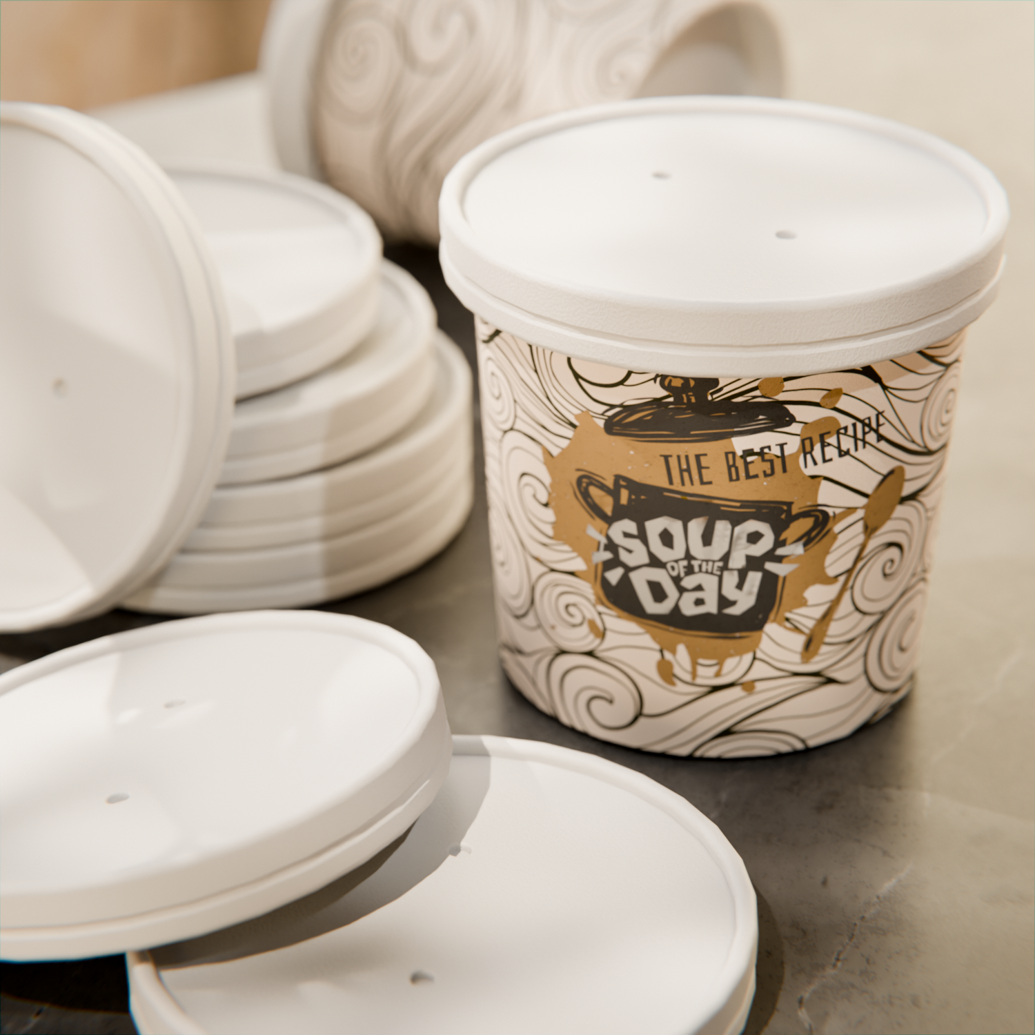 Round White Paper Soup Container Lid - Fits 8 and 12 oz - 200 count box